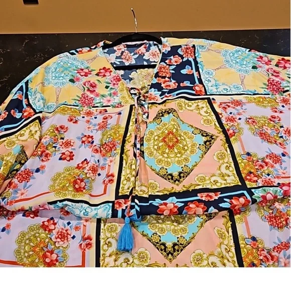 Johnny Was Japer Lace Up Maxi Kaftan Dress In Multi S/M - Picture 10 of 13